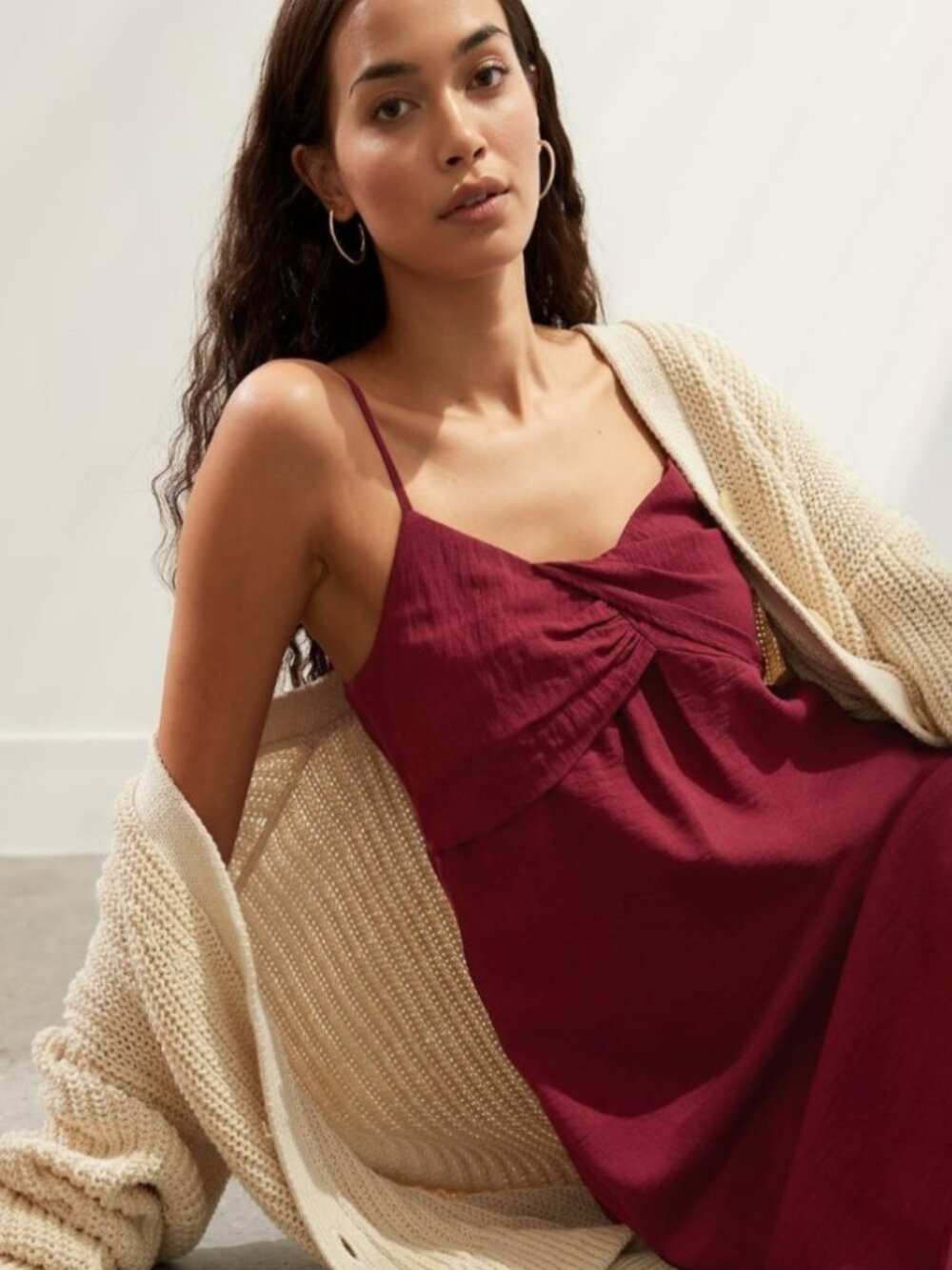 Banana Republic Boho Hippie Prairie Euro Maroon Crepe Twisted Bodice Maxi Dress - Picture 16 of 16